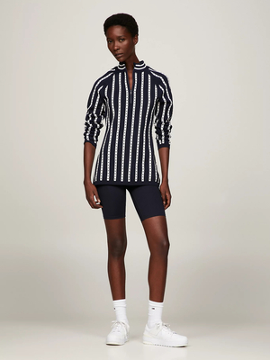 Tommy Hilfiger dámsky tmavomodrý sveter so vzorom - XS (0A4)