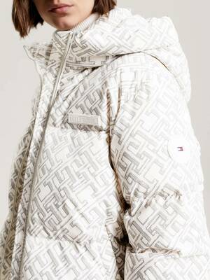 Tommy Hilfiger dámska krémová bunda s monogramom - M (0K4)