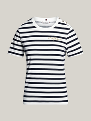 Tommy Hilfiger dámske pruhované tričko - M (0A7)