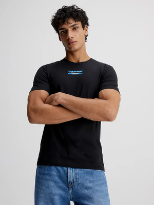 Calvin Klein pánske čierne tričko TRANSPARENT STRIPE LOGO - S (BEH)
