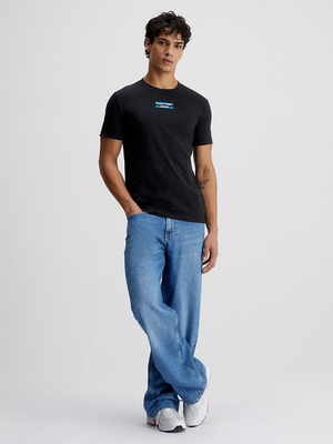 Calvin Klein pánske čierne tričko TRANSPARENT STRIPE LOGO - S (BEH)