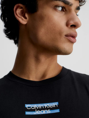 Calvin Klein pánske čierne tričko TRANSPARENT STRIPE LOGO - L (BEH)