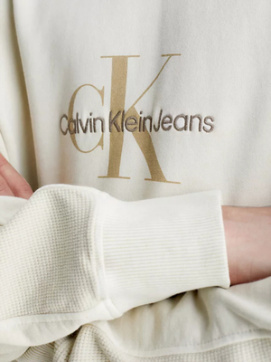 Calvin Klein pánska béžová mikina MONOLOGO MINERAL DYE - M (ACI)