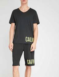 Calvin Klein pánske čierne tričko s výstrihom do V - XL (001)