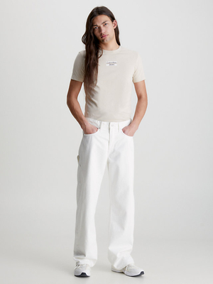 Calvin Klein pánske béžové tričko TRANSPARENT STRIPE LOGO - M (ACI)