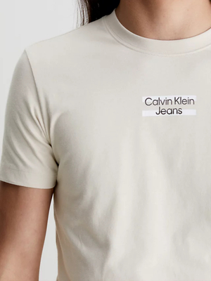 Calvin Klein pánske béžové tričko TRANSPARENT STRIPE LOGO - M (ACI)