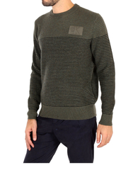 Calvin Klein pánsky khaki zelený pruhovaný sveter - L (LDD)