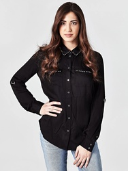 Guess dámska čierna košeľa so striebornými perličkami - XS (JBLK)
