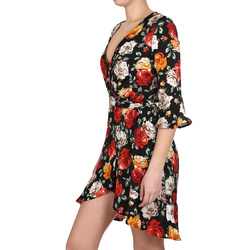 Guess dámske čierne zavinovacie šaty s kvetmi - XS (PC49)