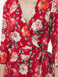 Guess dámske červené zavinovacie šaty s kvetmi - XS (PC48)