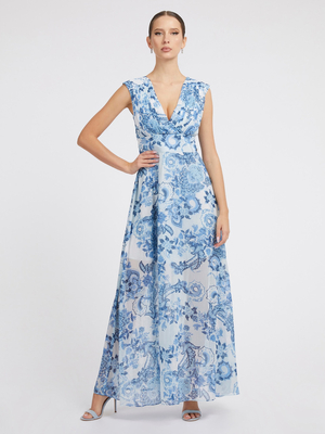 Guess dámske kvetované modré šaty - XS (P7FR)