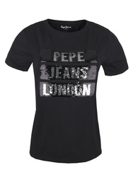 Pepe Jeans dámske čierne tričko Moma s meniacimi sa flitrami - XS (999)