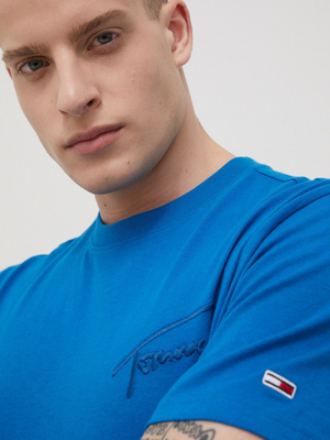 Tommy Jeans pánske modré tričko Signature - L (C4H)