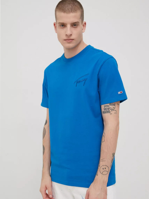 Tommy Jeans pánske modré tričko Signature - L (C4H)