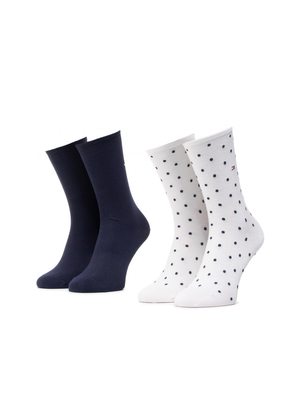 Tommy Hilfiger dámske biele a modré ponožky 2 pack Dot - 35/38 (WHI)