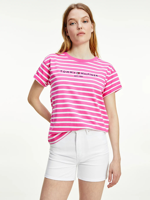 Tommy Hilfiger dámske ružové pruhované tričko - XS (0D1)