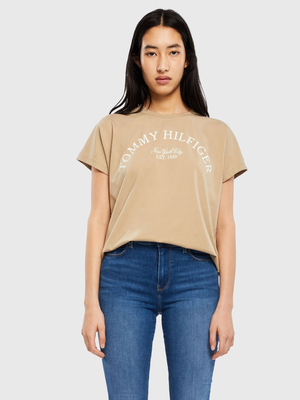 Tommy Hilfiger dámske béžové tričko - S (AEG)