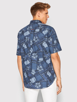 Tommy Hilfiger pánska tmavo modrá vzorovaná košeľa - M (0GY)