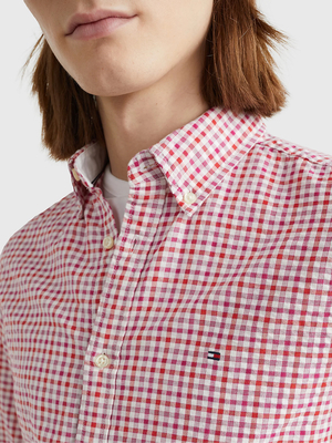 Tommy Hilfiger pánska červená kockovaná košeľa - L (0PP)