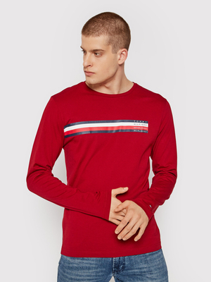 Tommy Hilfiger pánske červené tričko s dlhým rukávom - M (XIT)