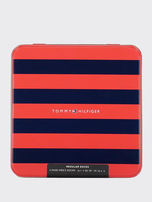 Tommy Hilfiger pánske modro červeno biele ponožky Box 4 pack - 39 (001)