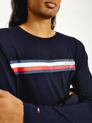 Tommy Hilfiger pánske tmavo modré tričko s dlhým rukávom - M (DW5)