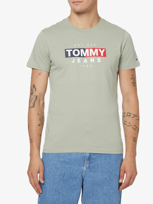 Tommy Jeans pánske zelené tričko ENTRY FLAG - S (PMI)