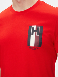 Tommy Hilfiger pánske červené tričko Emblem - S (XND)