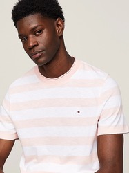 Tommy Hilfiger pánske ružovo biele pruhované tričko - M (0D1)