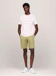 Tommy Hilfiger pánske ružovo biele pruhované tričko - M (0D1)