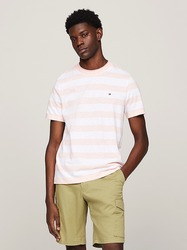 Tommy Hilfiger pánske ružovo biele pruhované tričko - M (0D1)