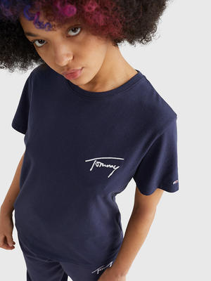 Tommy Jeans dámske tmavo modré tričko SIGNATURE - L (C87)