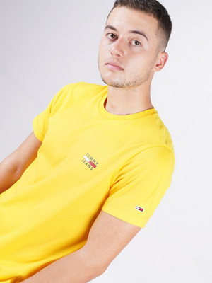 Tommy Jeans pánske žlté tričko CHEST LOGO - L (ZFS)