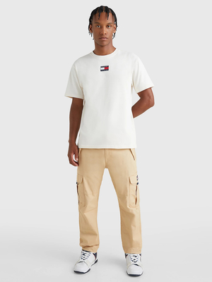 Tommy Jeans pánske krémové tričko Tommy - S (YBH)