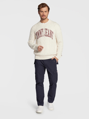 Tommy Jeans pánsky krémový sveter - S (YBH)