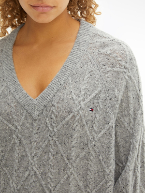 Tommy Hilfiger dámsky šedý sveter so vzorom - L (0IZ)
