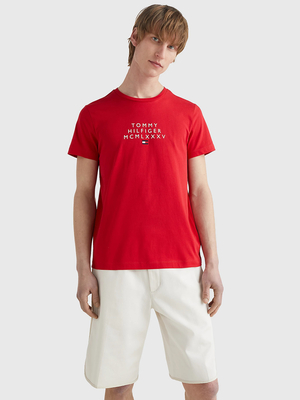 Tommy Hilfiger pánske červené tričko - S (XLG)