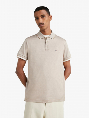 Tommy Hilfiger pánske hnedobiele polo Oxford - L (GW8)