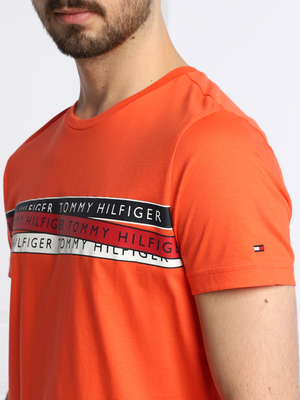 Tommy Hilfiger pánske oranžové tričko Corp - S (XMV)