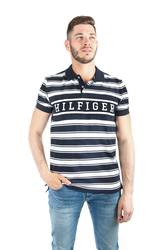 Tommy Hilfiger pánske tmavomodré pruhované polo Stripe - M (403)