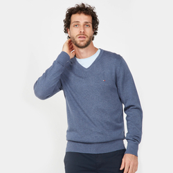 Tommy Hilfiger pánsky modrý sveter s výstrihom do V