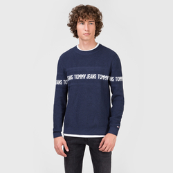 Tommy Hilfiger pánsky tmavomodrý sveter Logo Tape