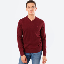 Tommy Hilfiger pánsky vínový sveter s výstrihom do V