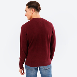 Tommy Hilfiger pánsky vínový sveter s výstrihom do V - S (XTP)