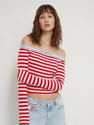 Tommy Jeans dámske pruhované tričko  - XS (XNL)