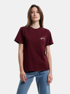Tommy Jeans dámske vínové tričko SIGNATURE - XS (VLP)