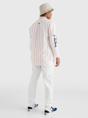 Tommy Jeans pánska ružovobiela košeľa - L (TH9)