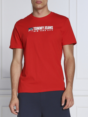 Tommy Jeans pánske červené tričko ENTRY ATHLETICS - S (XNL)