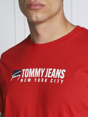 Tommy Jeans pánske červené tričko ENTRY ATHLETICS - L (XNL)