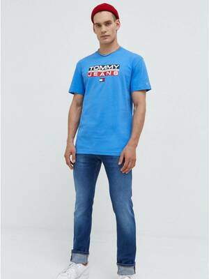 Tommy Jeans pánske modré tričko Athletic - S (C4H)